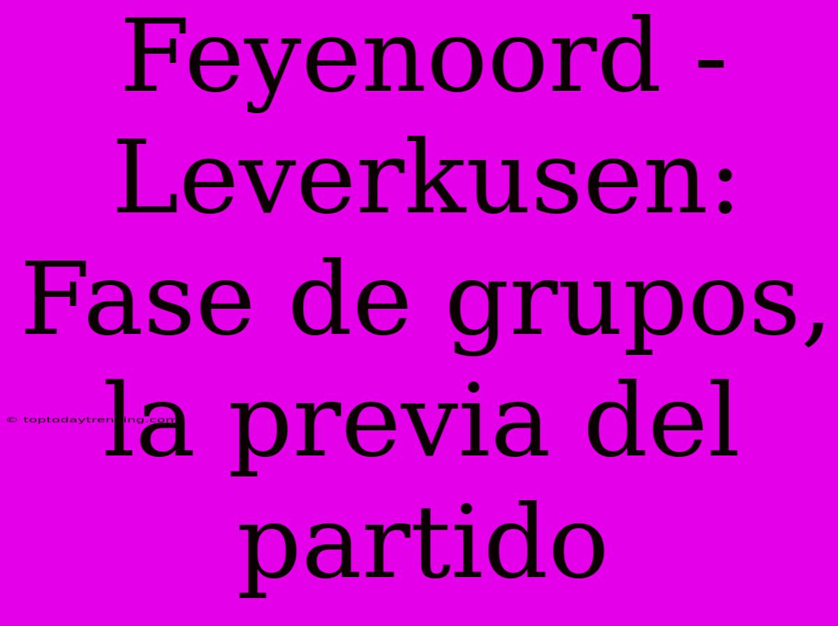 Feyenoord - Leverkusen: Fase De Grupos, La Previa Del Partido