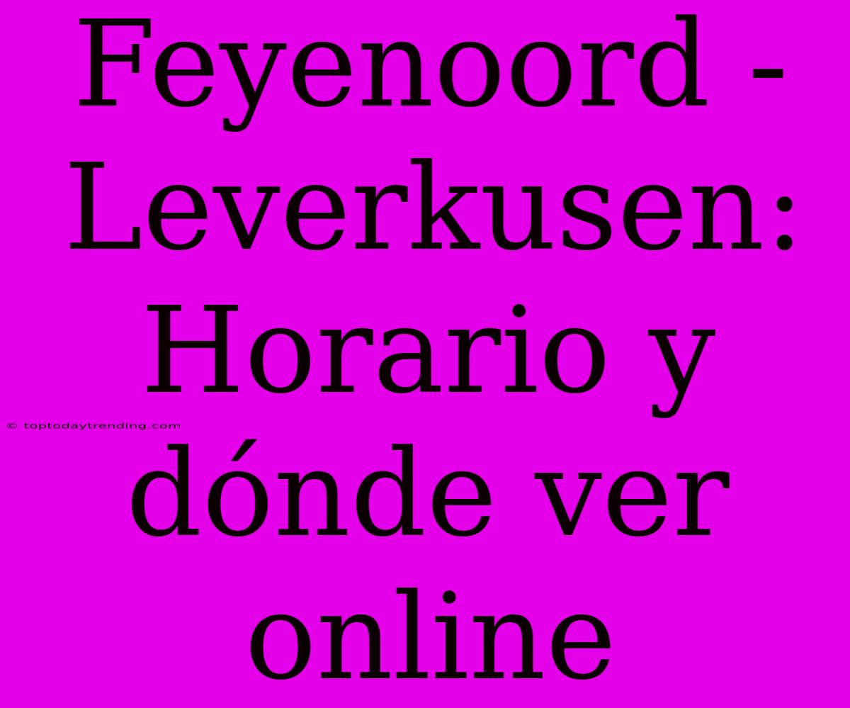 Feyenoord - Leverkusen: Horario Y Dónde Ver Online