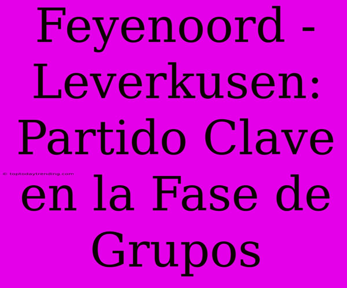 Feyenoord - Leverkusen: Partido Clave En La Fase De Grupos