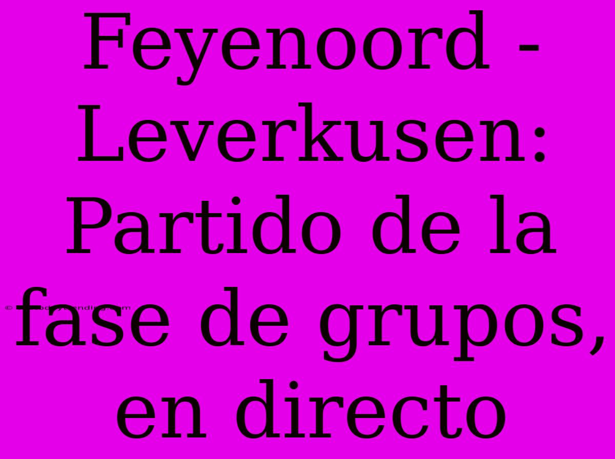 Feyenoord - Leverkusen: Partido De La Fase De Grupos, En Directo