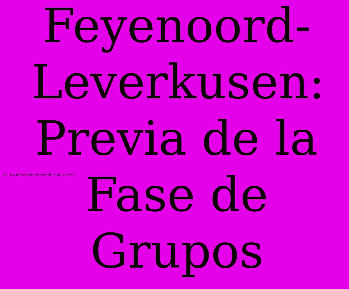 Feyenoord-Leverkusen: Previa De La Fase De Grupos