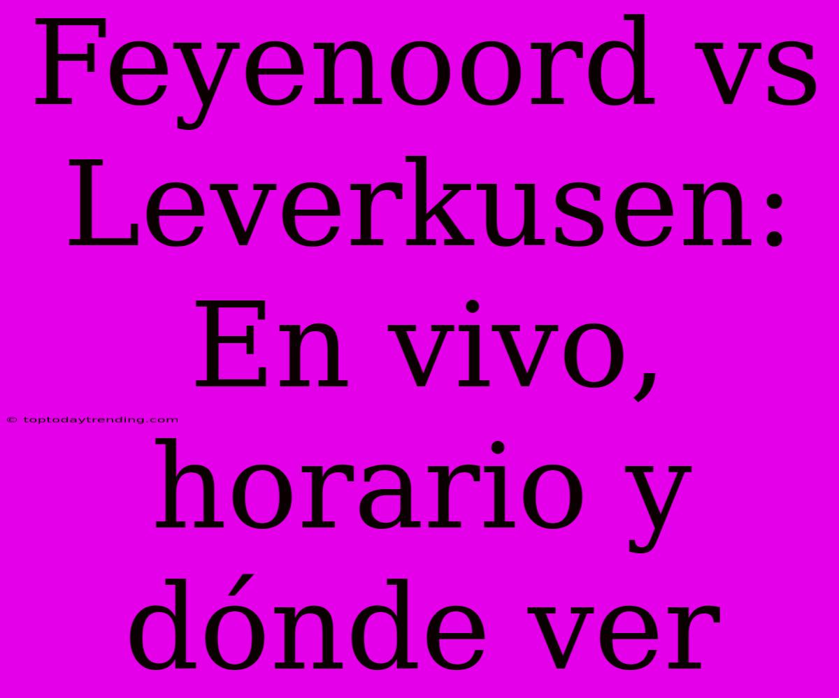 Feyenoord Vs Leverkusen: En Vivo, Horario Y Dónde Ver