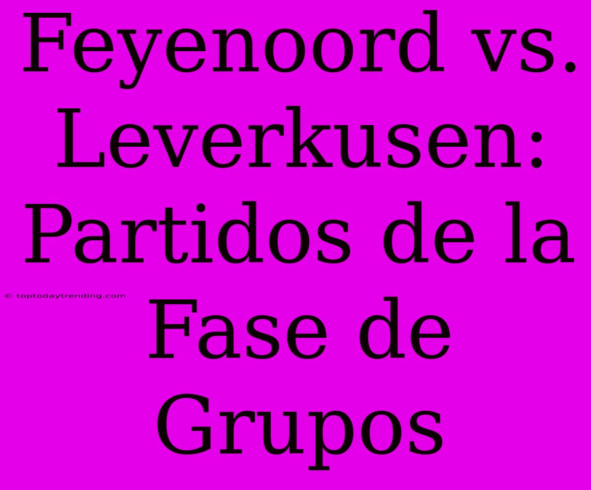 Feyenoord Vs. Leverkusen: Partidos De La Fase De Grupos