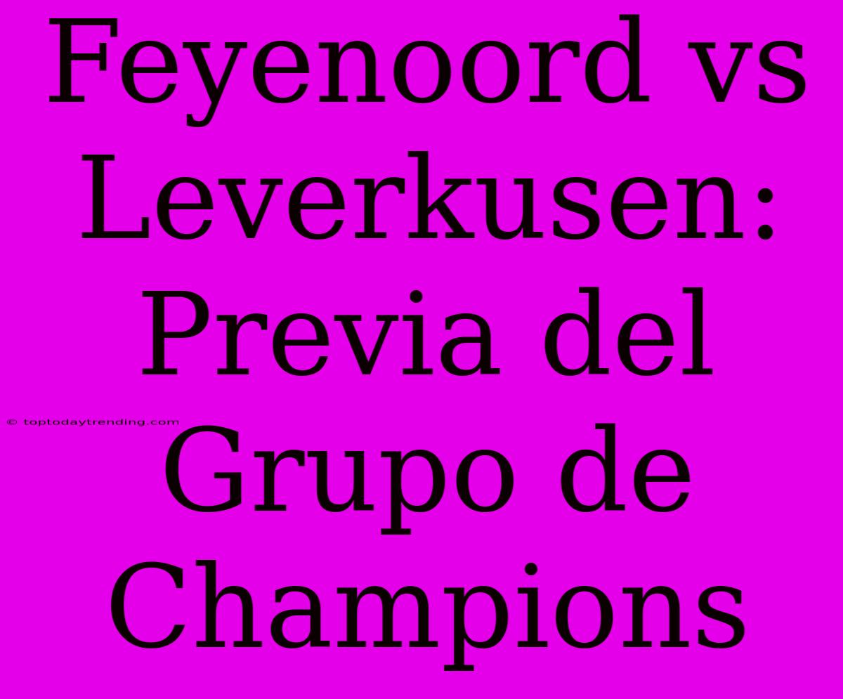 Feyenoord Vs Leverkusen: Previa Del Grupo De Champions