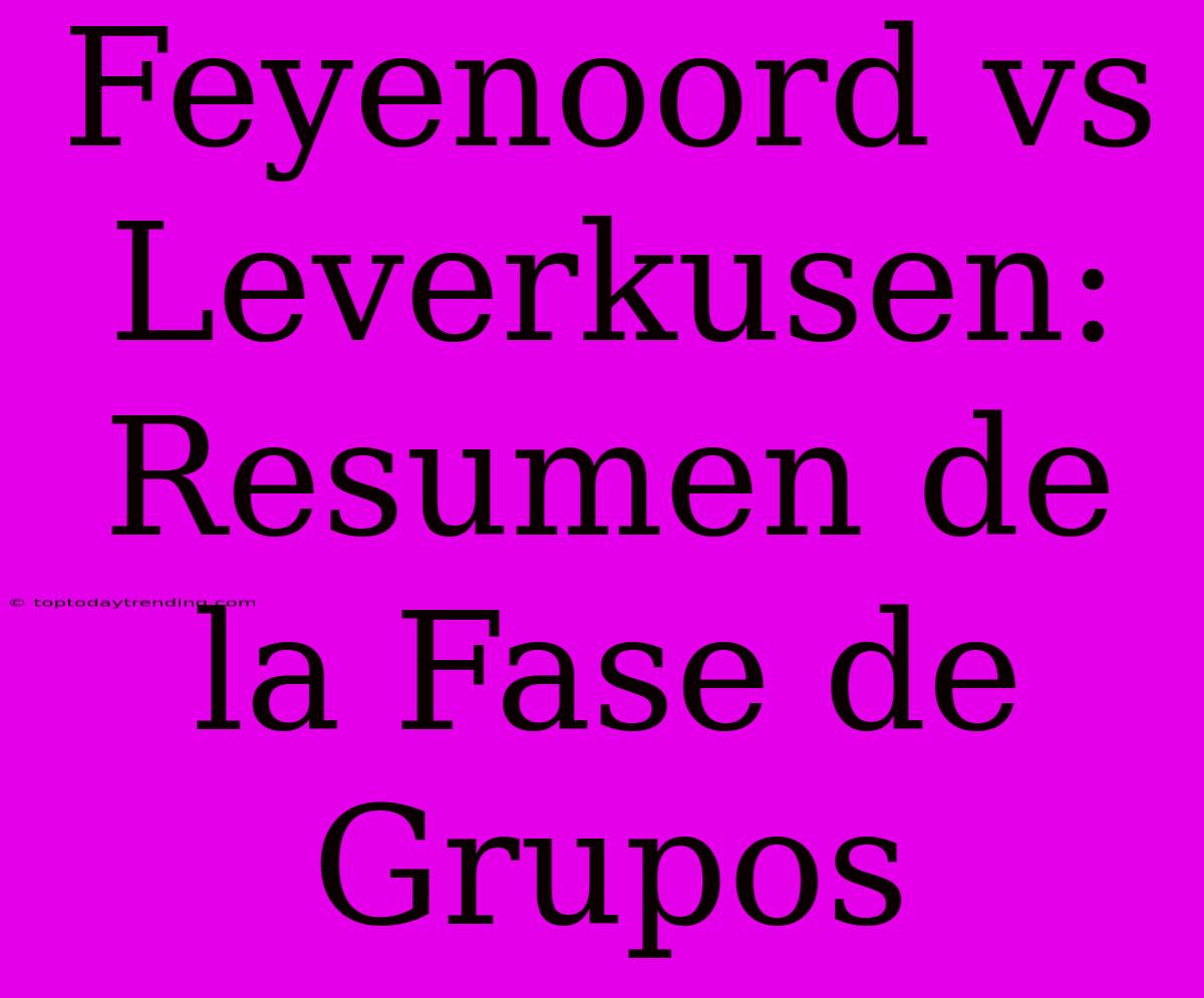 Feyenoord Vs Leverkusen: Resumen De La Fase De Grupos