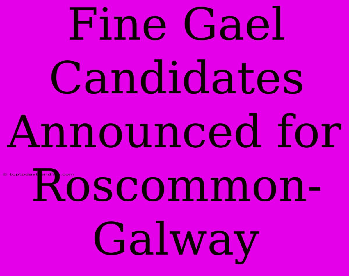 Fine Gael Candidates Announced For Roscommon-Galway