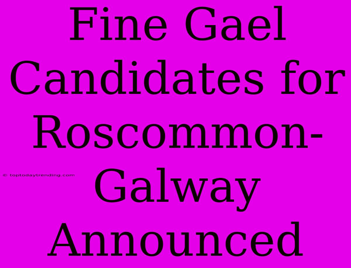 Fine Gael Candidates For Roscommon-Galway Announced