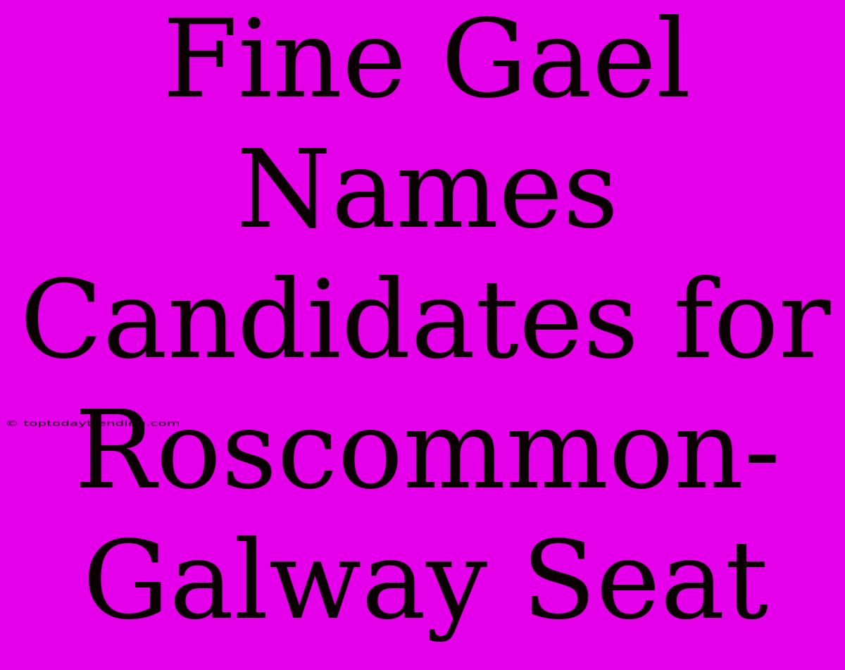 Fine Gael Names Candidates For Roscommon-Galway Seat