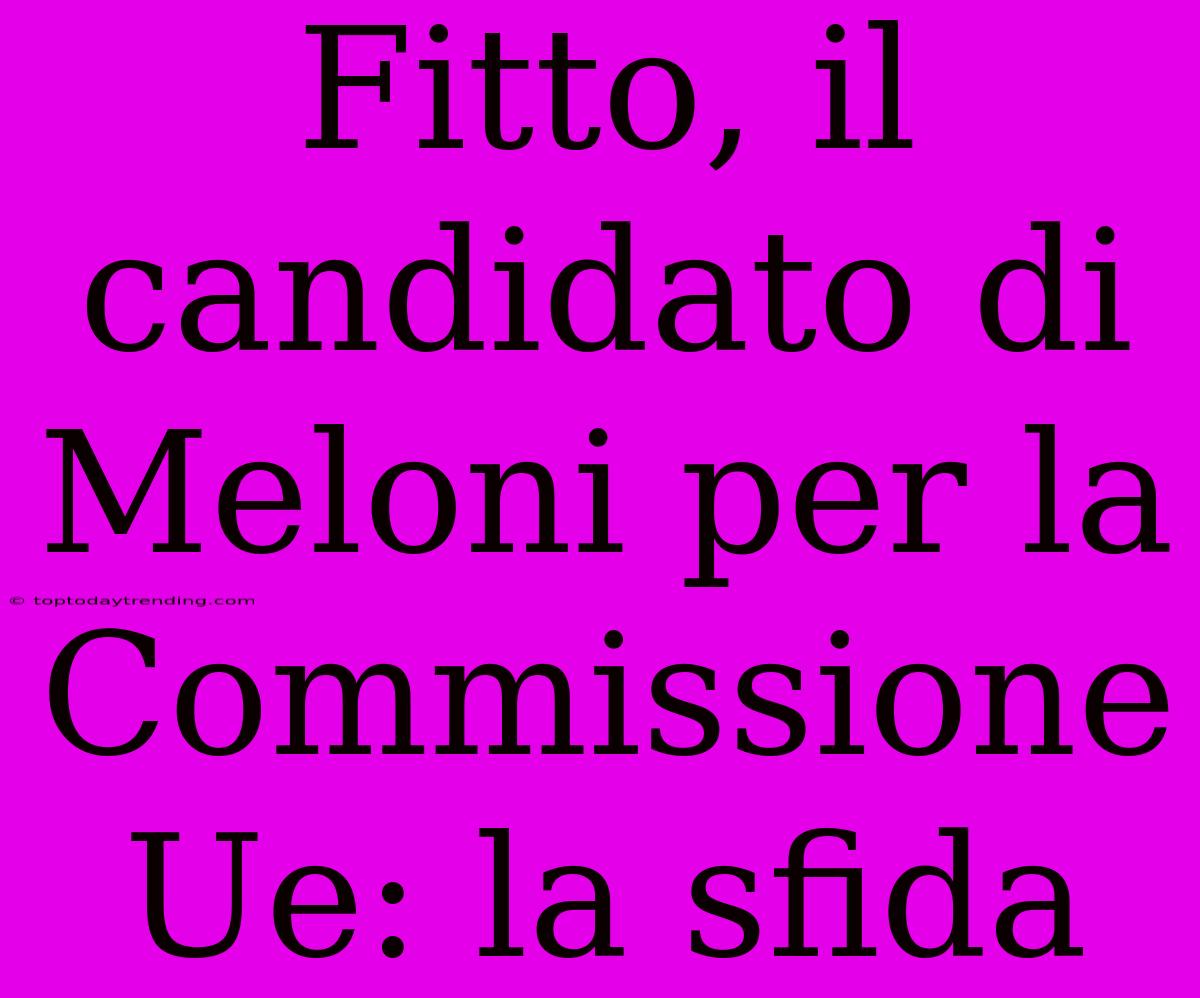 Fitto, Il Candidato Di Meloni Per La Commissione Ue: La Sfida