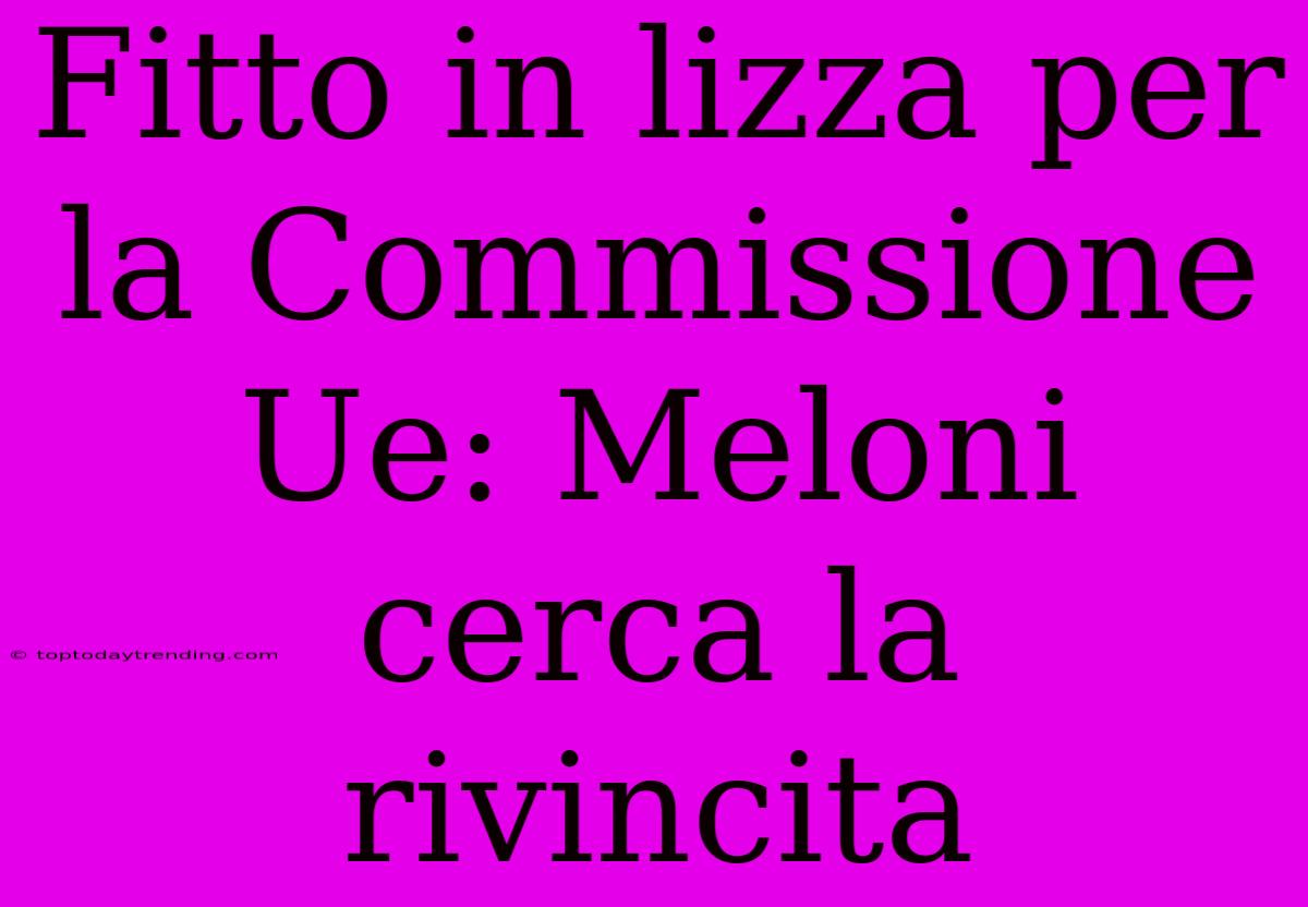 Fitto In Lizza Per La Commissione Ue: Meloni Cerca La Rivincita