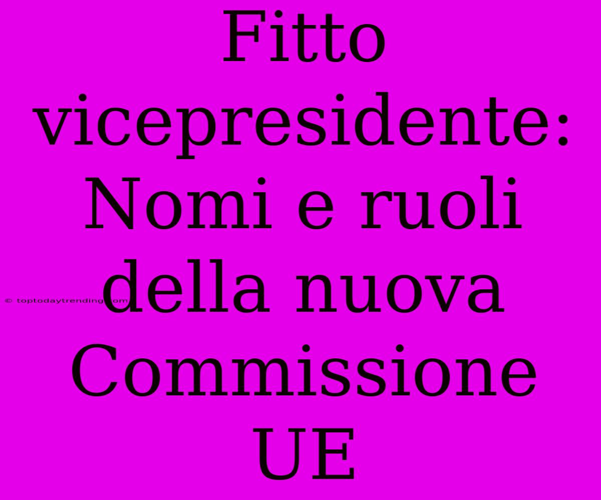 Fitto Vicepresidente: Nomi E Ruoli Della Nuova Commissione UE