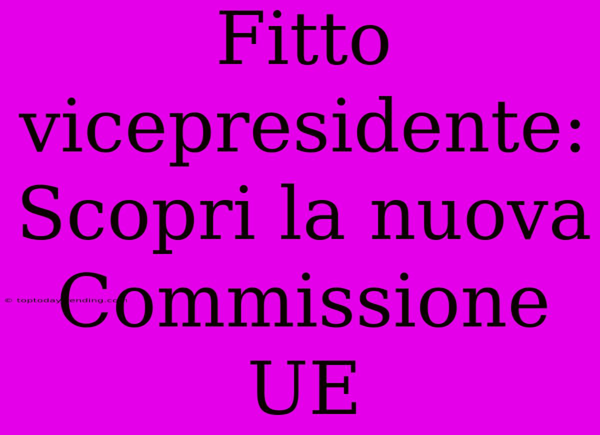 Fitto Vicepresidente: Scopri La Nuova Commissione UE