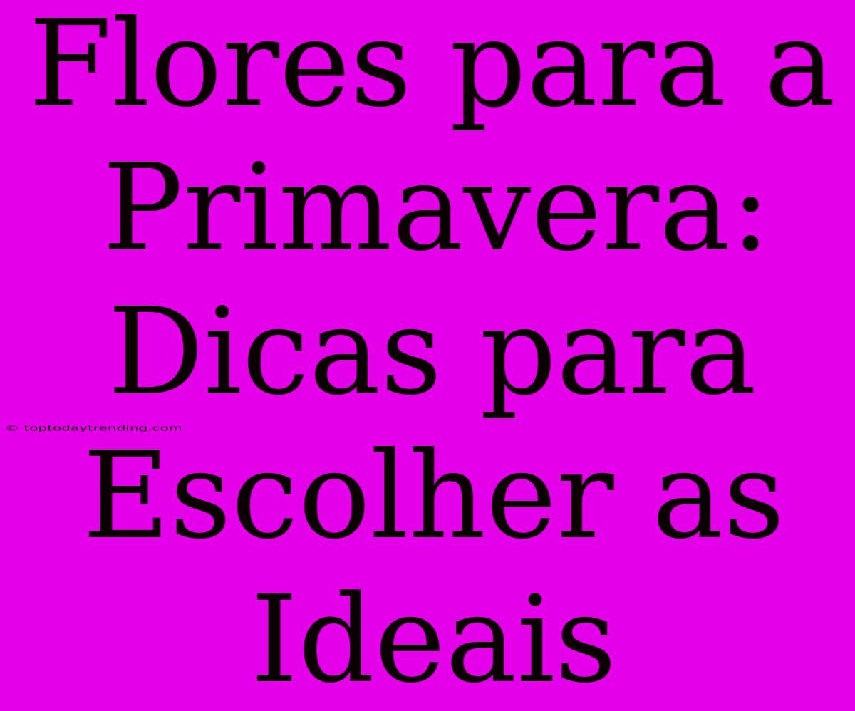 Flores Para A Primavera: Dicas Para Escolher As Ideais