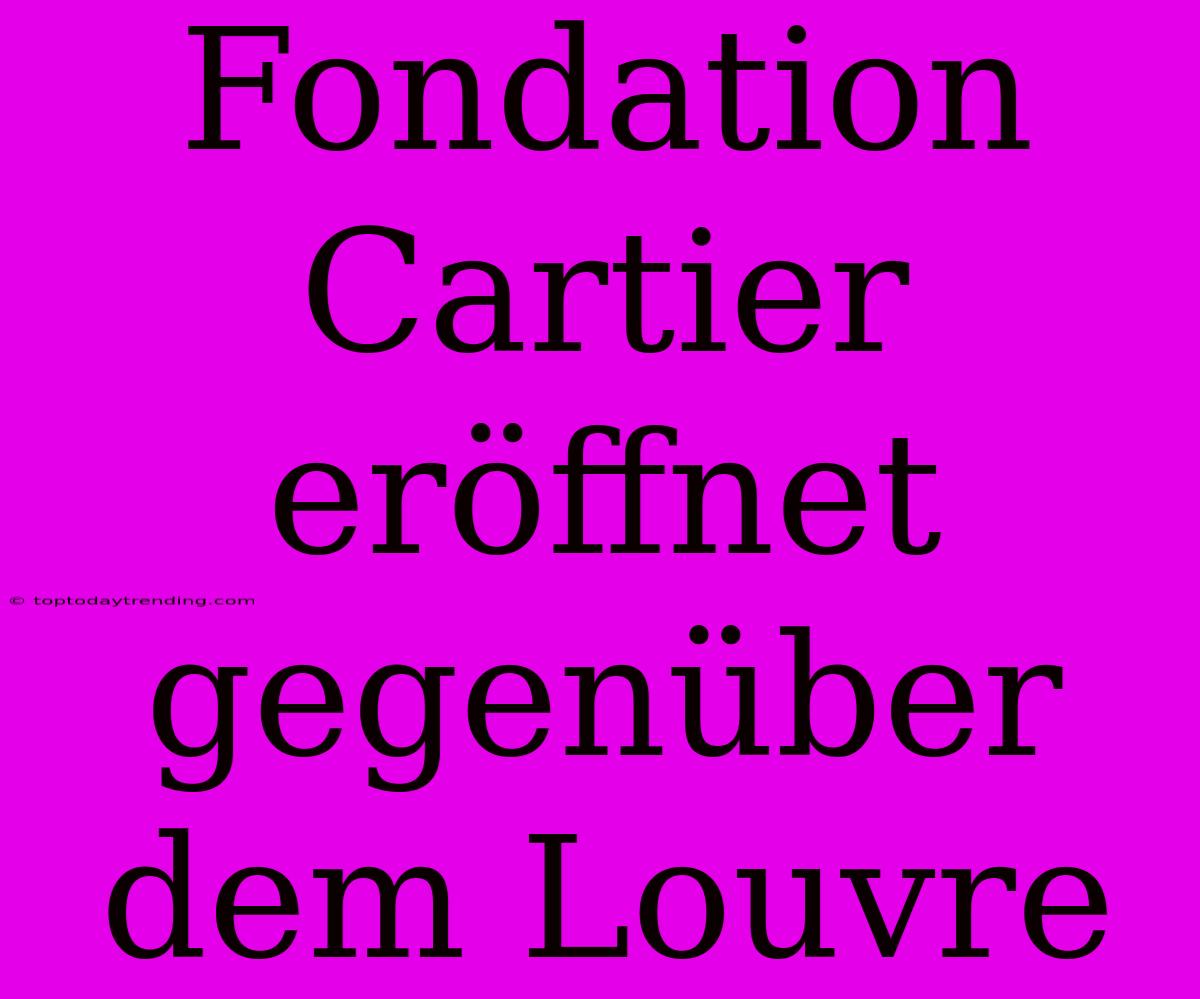 Fondation Cartier Eröffnet Gegenüber Dem Louvre