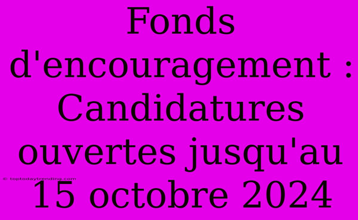 Fonds D'encouragement : Candidatures Ouvertes Jusqu'au 15 Octobre 2024