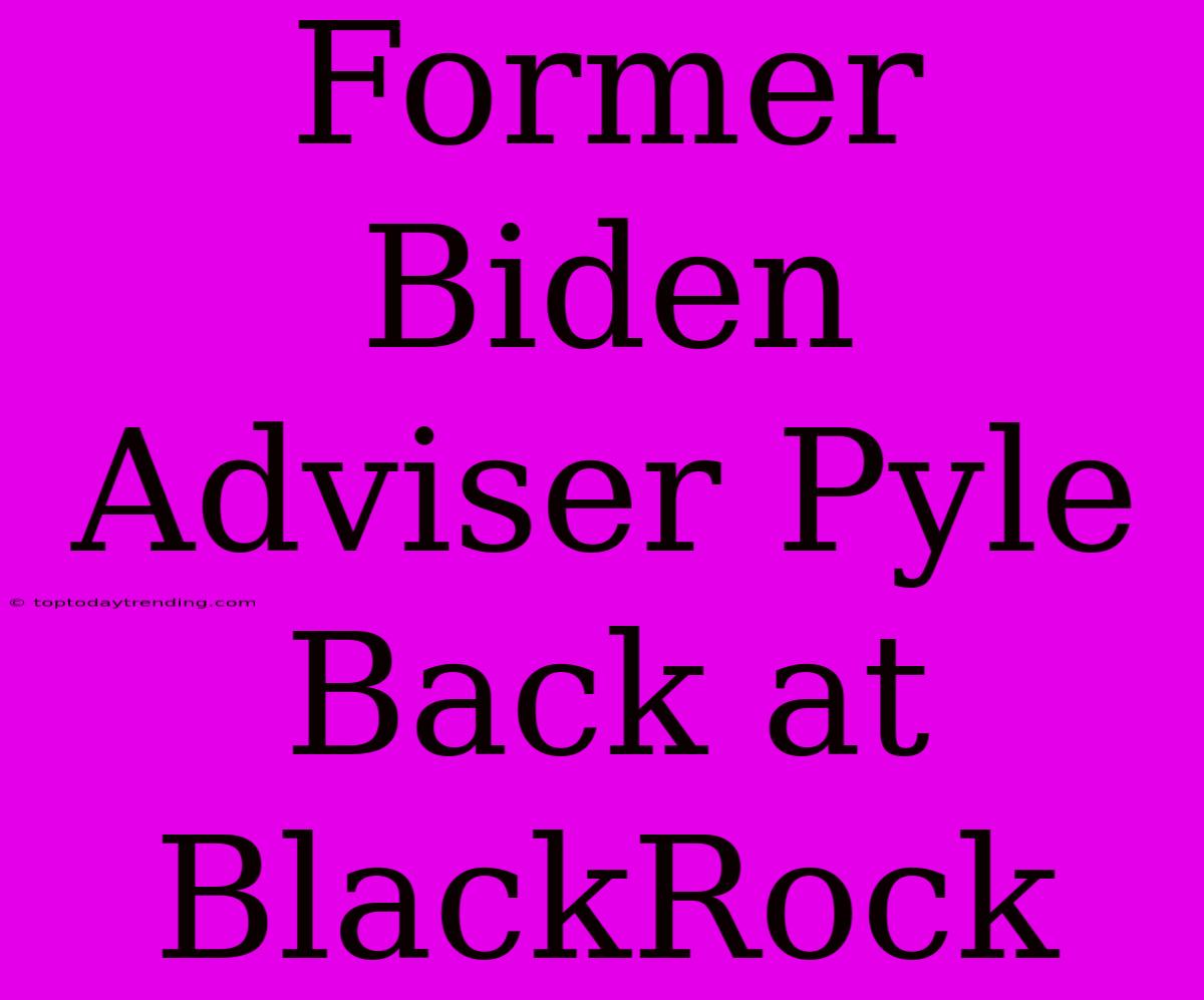 Former Biden Adviser Pyle Back At BlackRock