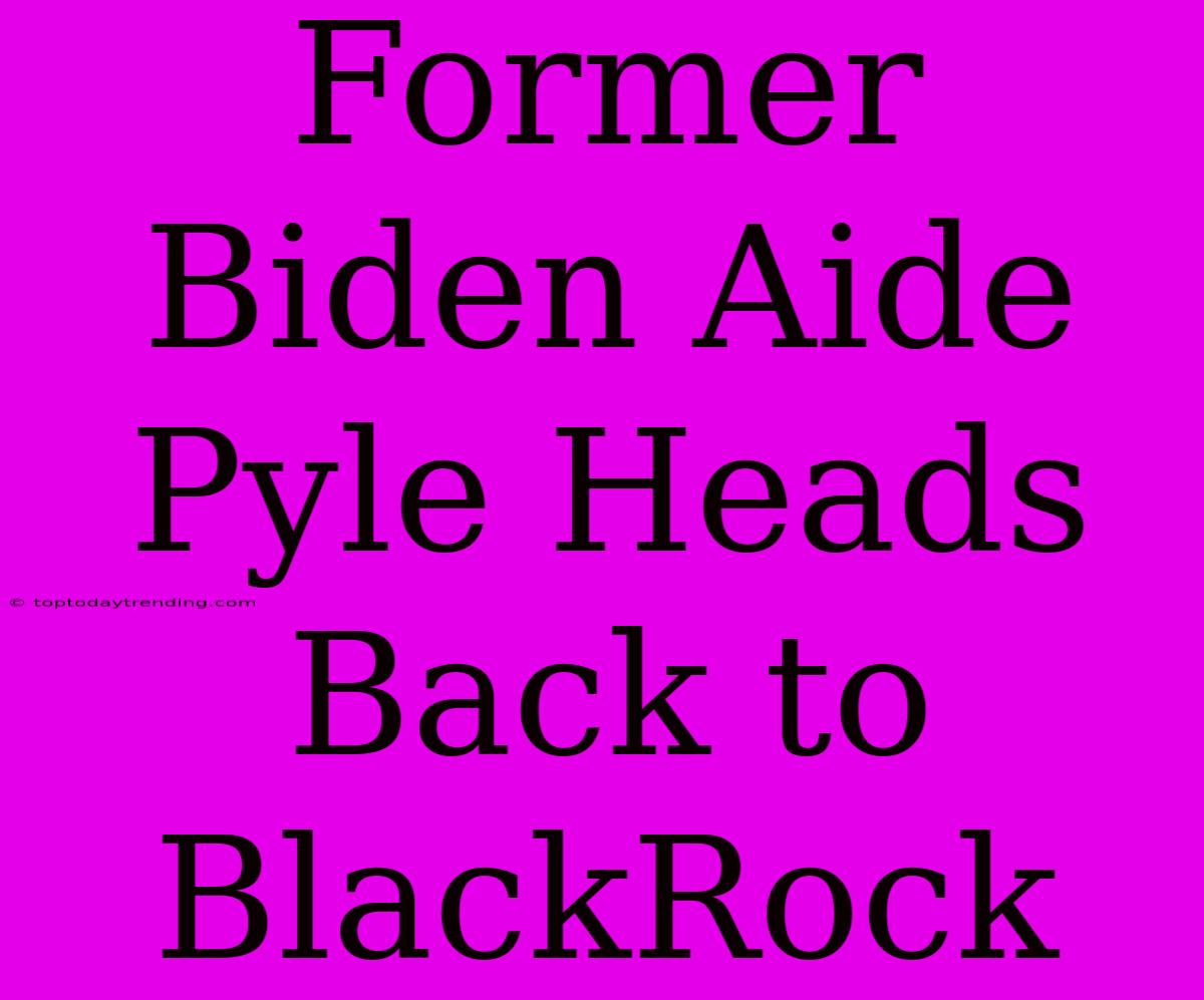 Former Biden Aide Pyle Heads Back To BlackRock