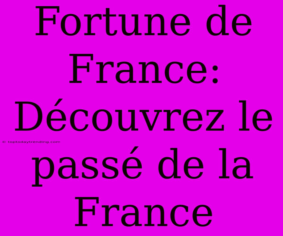 Fortune De France: Découvrez Le Passé De La France