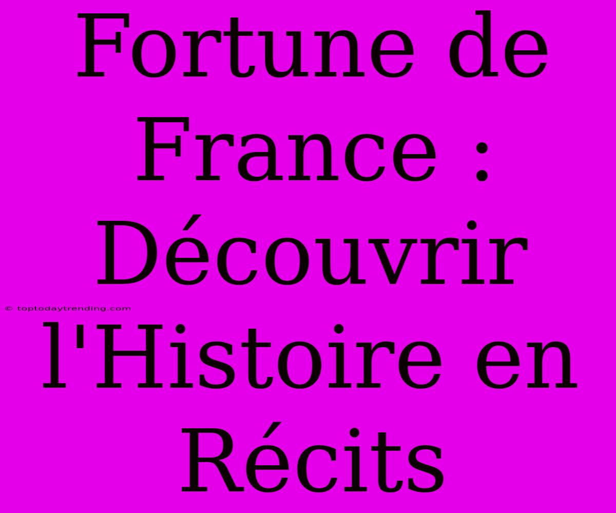 Fortune De France : Découvrir L'Histoire En Récits