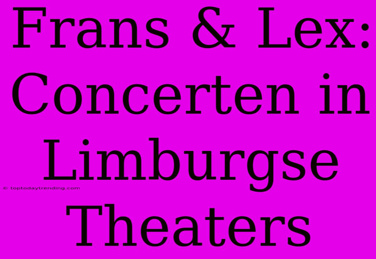 Frans & Lex: Concerten In Limburgse Theaters