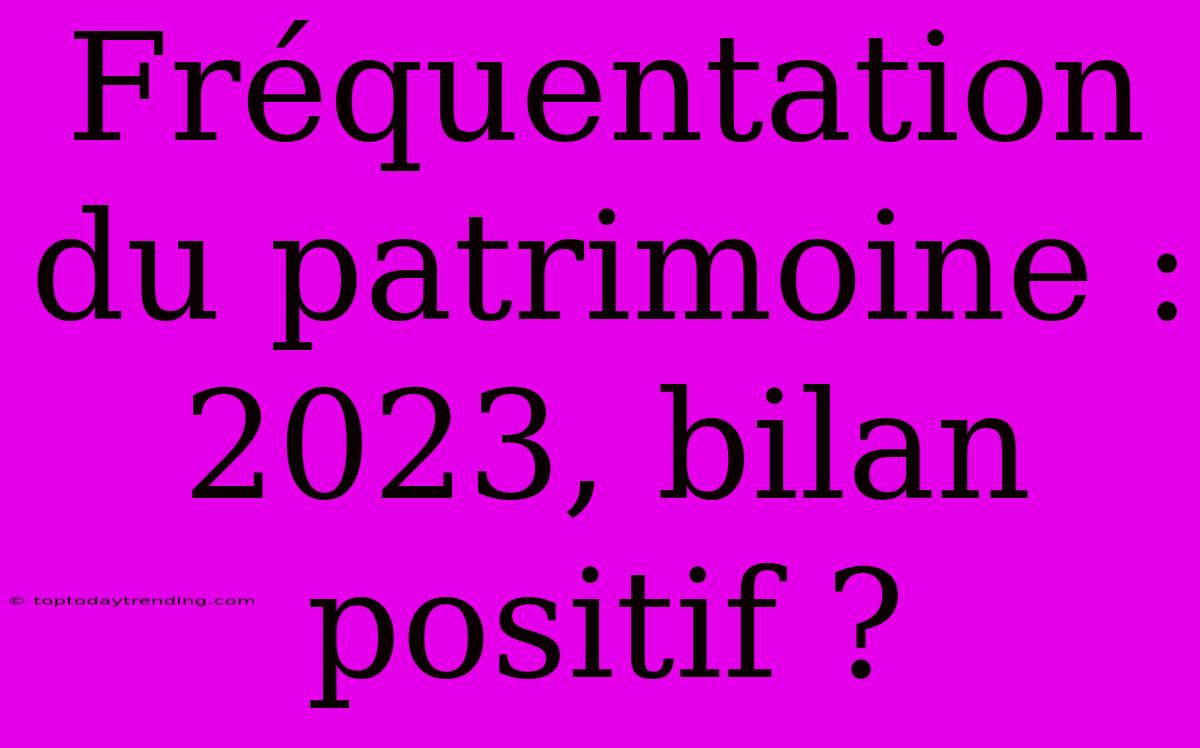 Fréquentation Du Patrimoine : 2023, Bilan Positif ?