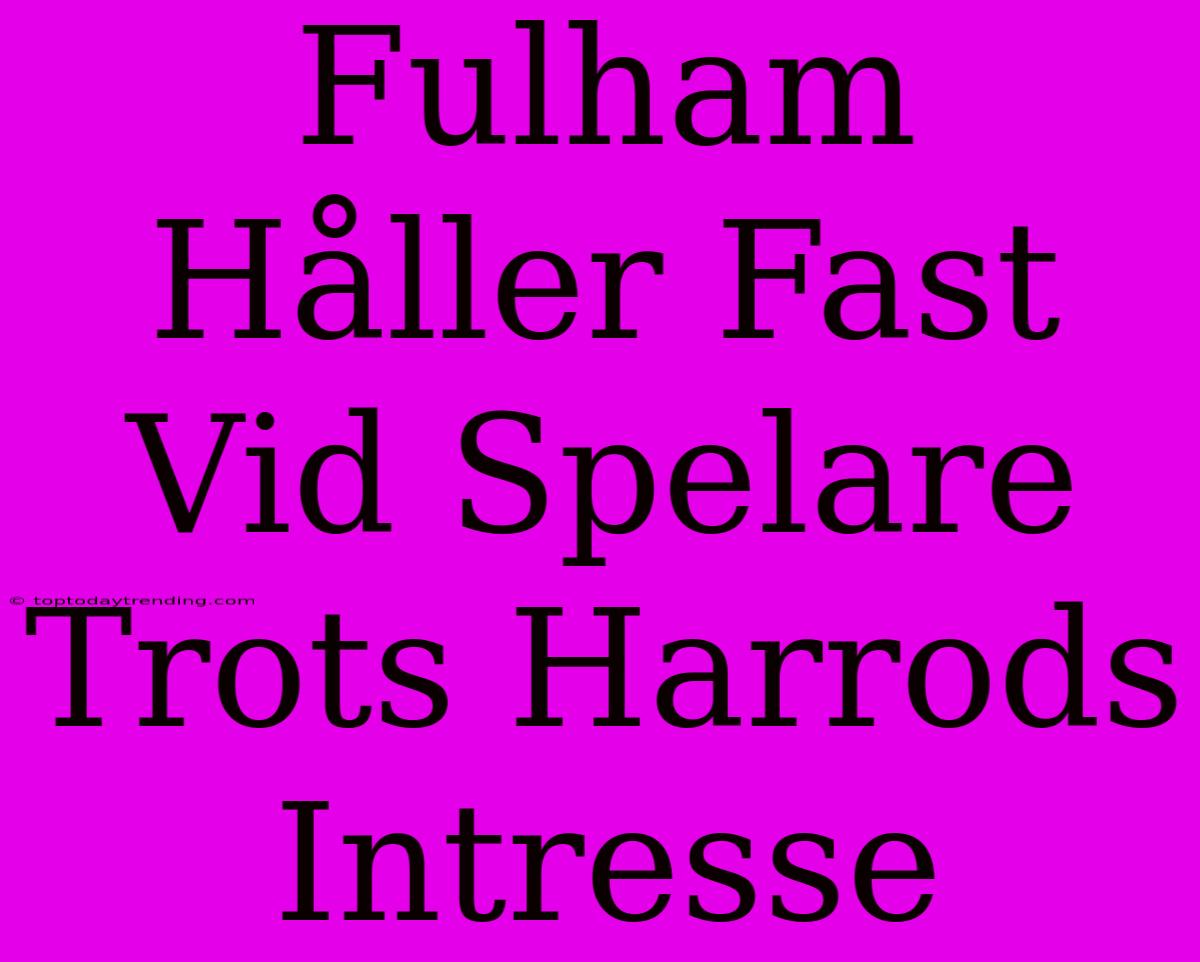 Fulham Håller Fast Vid Spelare Trots Harrods Intresse