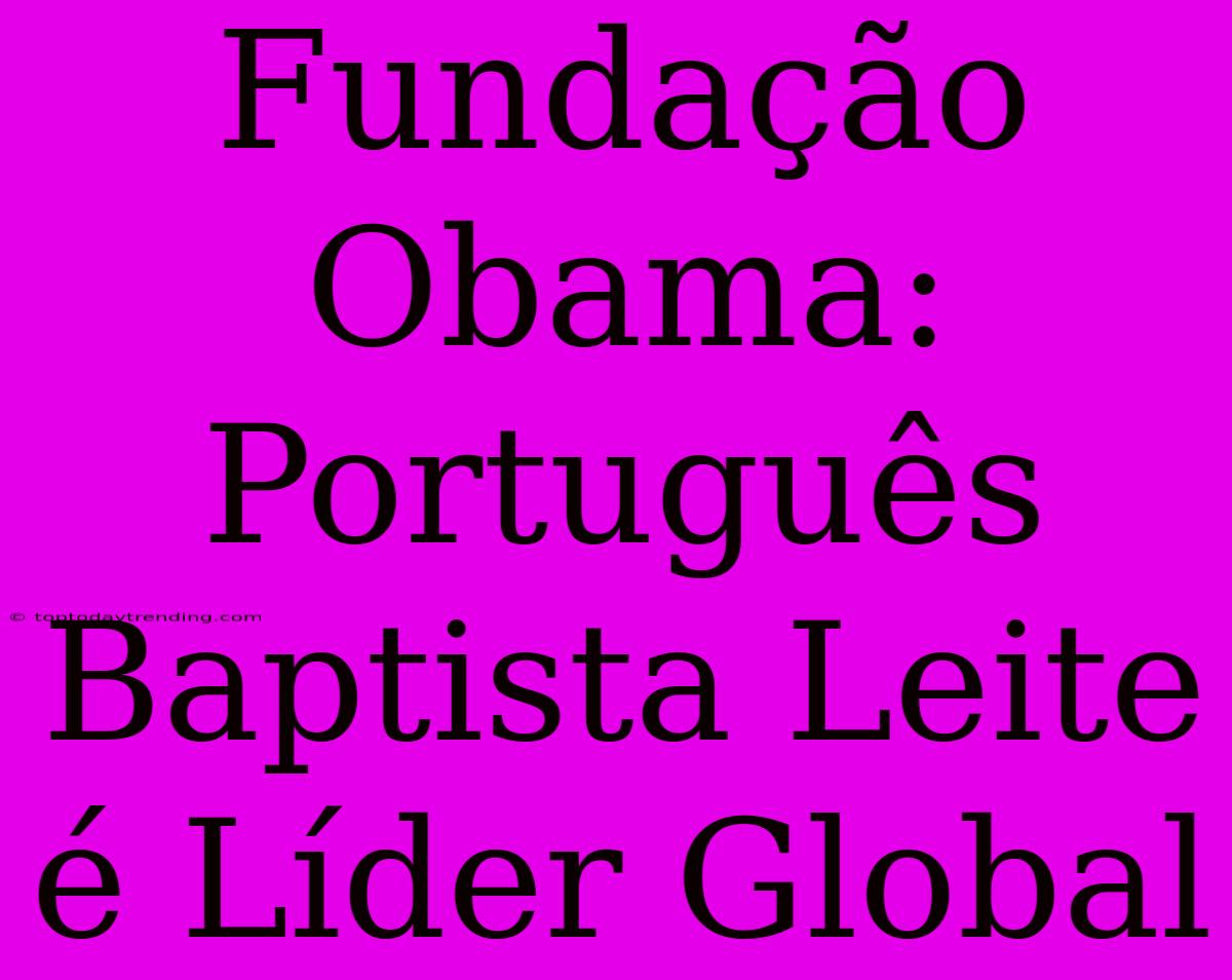 Fundação Obama: Português Baptista Leite É Líder Global