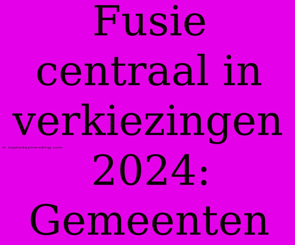 Fusie Centraal In Verkiezingen 2024: Gemeenten