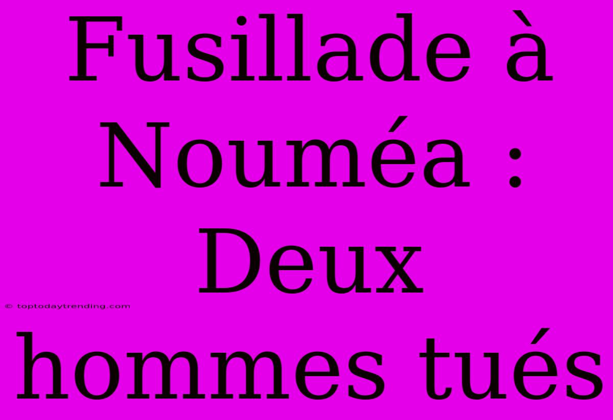 Fusillade À Nouméa : Deux Hommes Tués