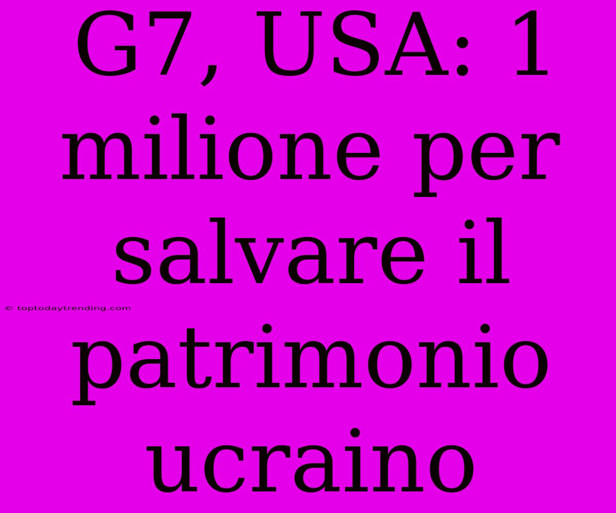 G7, USA: 1 Milione Per Salvare Il Patrimonio Ucraino