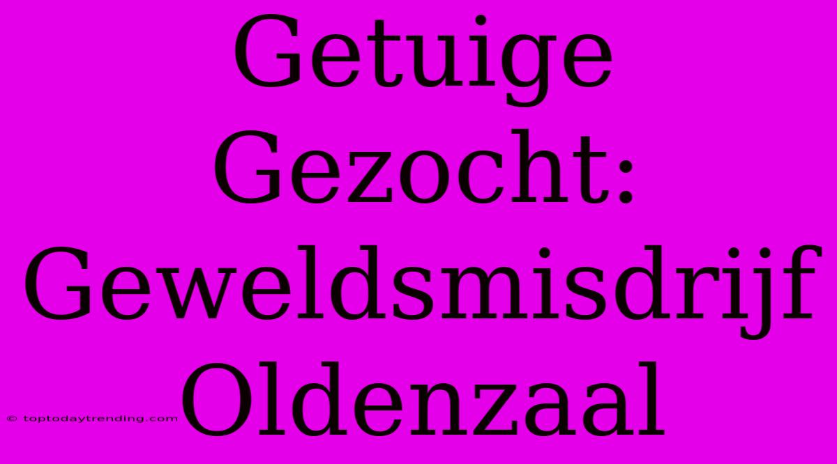 Getuige Gezocht: Geweldsmisdrijf Oldenzaal