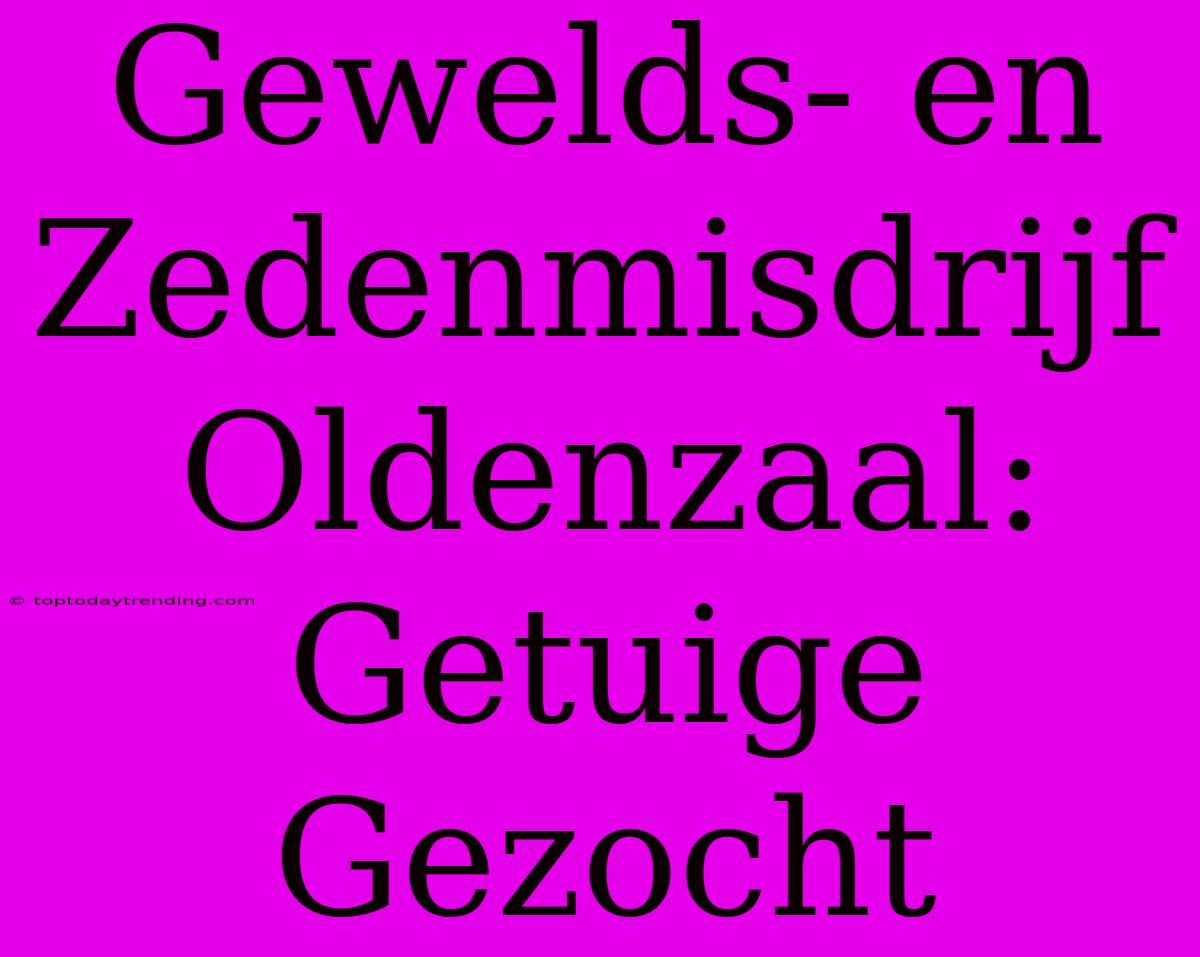 Gewelds- En Zedenmisdrijf Oldenzaal: Getuige Gezocht