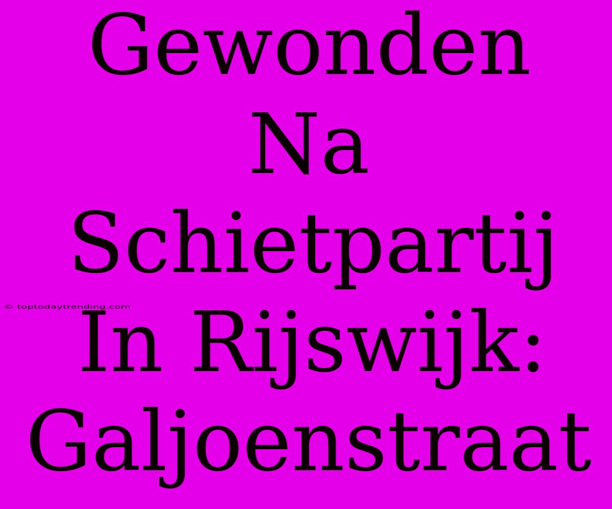 Gewonden Na Schietpartij In Rijswijk: Galjoenstraat