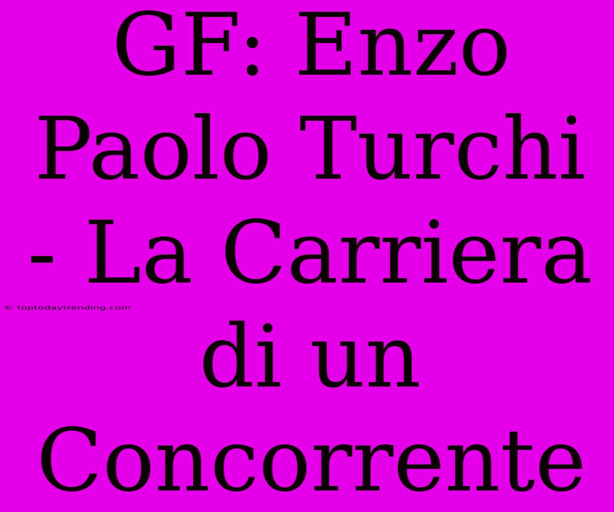 GF: Enzo Paolo Turchi - La Carriera Di Un Concorrente