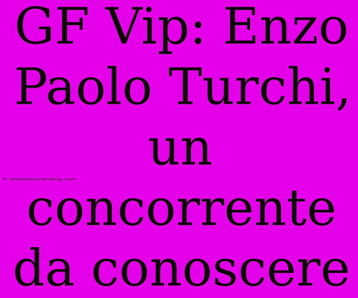 GF Vip: Enzo Paolo Turchi, Un Concorrente Da Conoscere