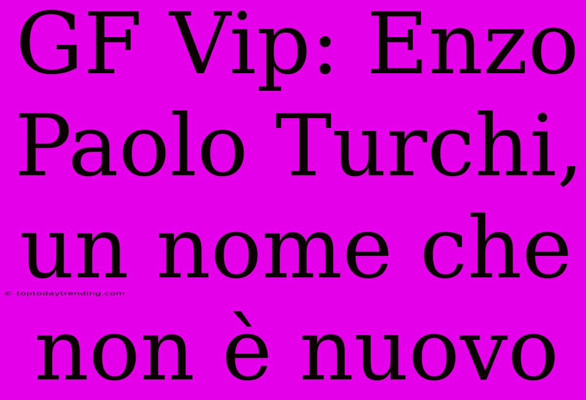 GF Vip: Enzo Paolo Turchi, Un Nome Che Non È Nuovo