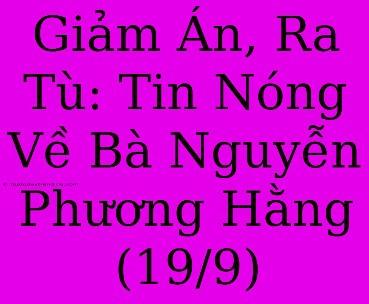 Giảm Án, Ra Tù: Tin Nóng Về Bà Nguyễn Phương Hằng (19/9)