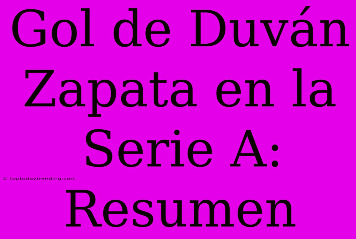 Gol De Duván Zapata En La Serie A: Resumen