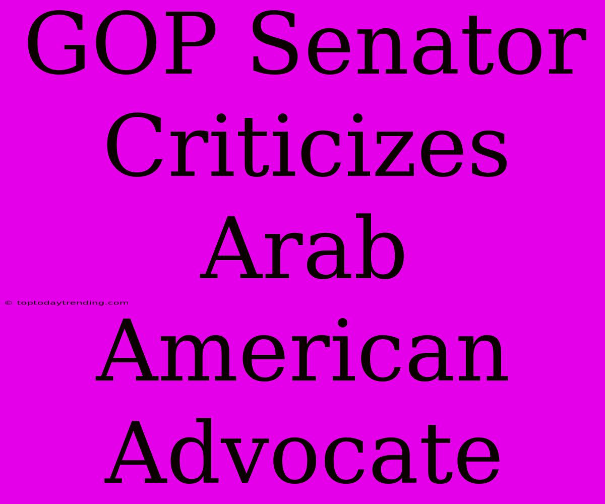 GOP Senator Criticizes Arab American Advocate