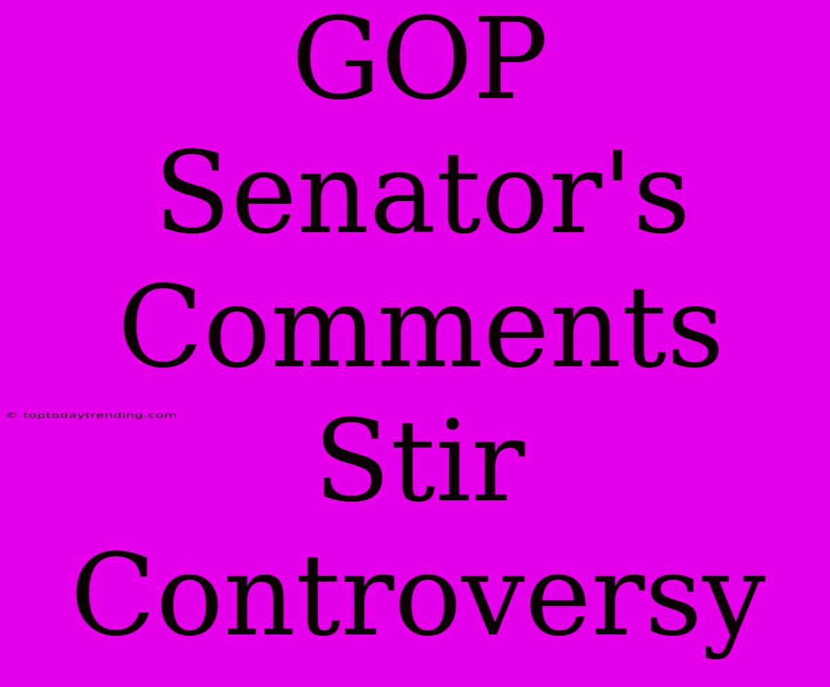 GOP Senator's Comments Stir Controversy