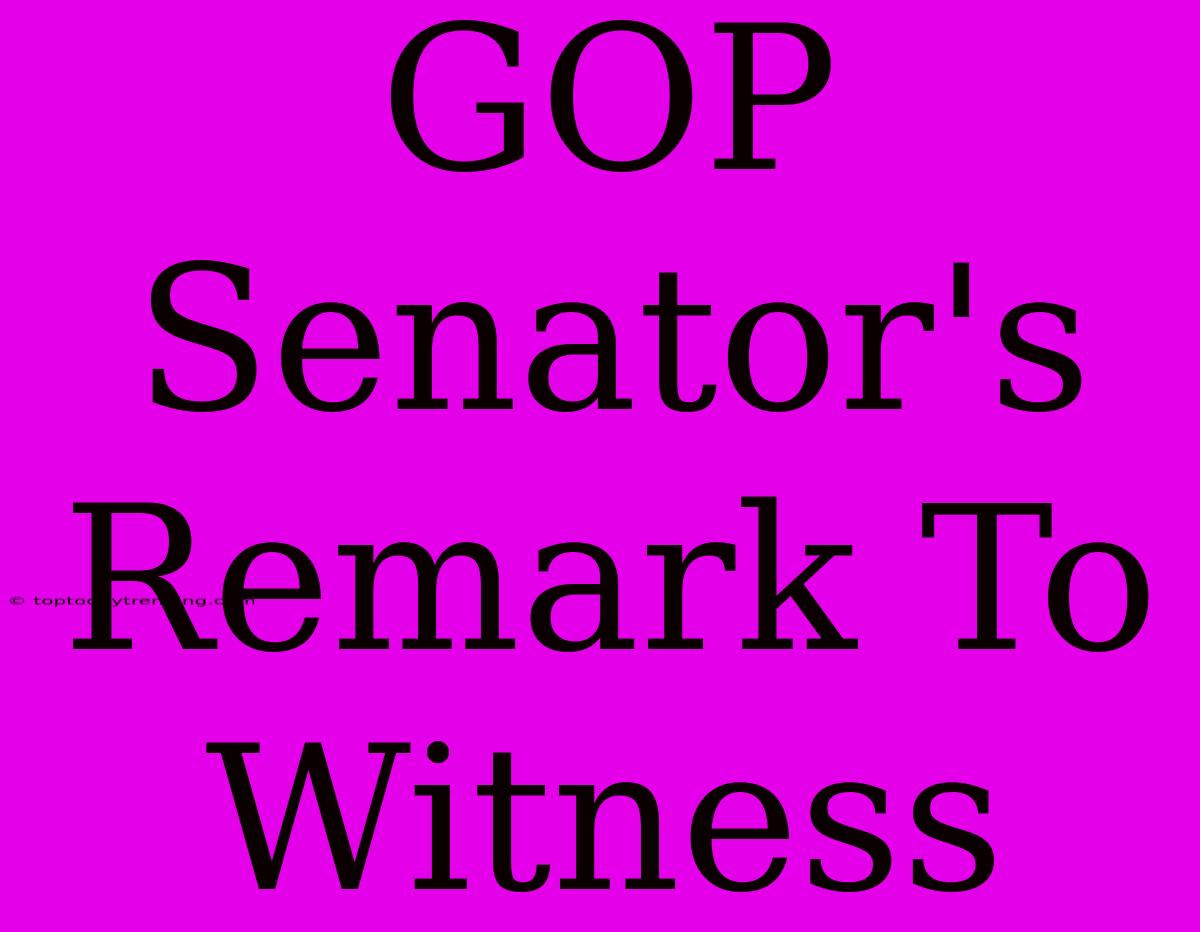 GOP Senator's Remark To Witness