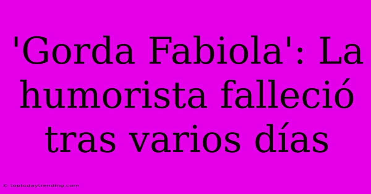 'Gorda Fabiola': La Humorista Falleció Tras Varios Días