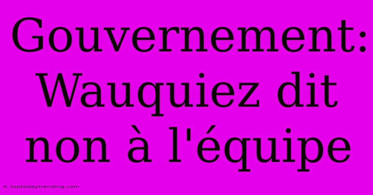 Gouvernement: Wauquiez Dit Non À L'équipe