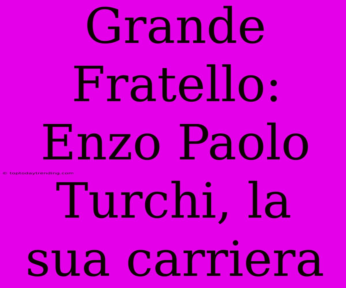 Grande Fratello: Enzo Paolo Turchi, La Sua Carriera