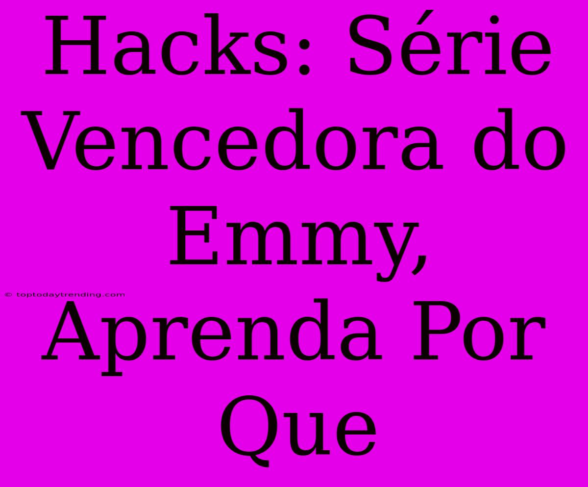 Hacks: Série Vencedora Do Emmy, Aprenda Por Que