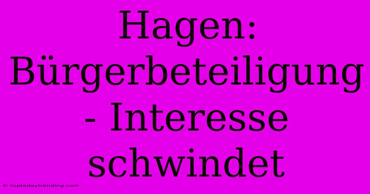 Hagen: Bürgerbeteiligung - Interesse Schwindet