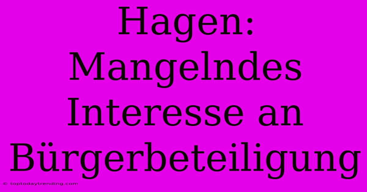 Hagen:  Mangelndes Interesse An Bürgerbeteiligung