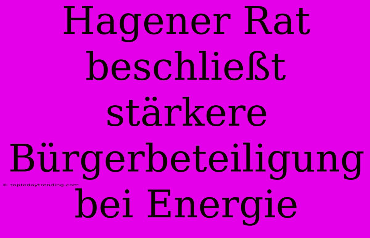 Hagener Rat Beschließt Stärkere Bürgerbeteiligung Bei Energie