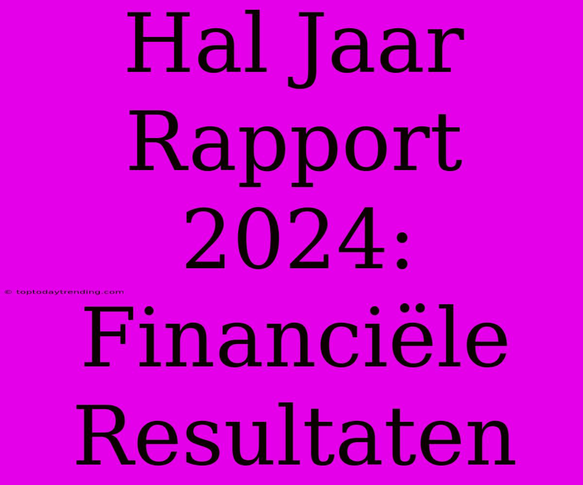 Hal Jaar Rapport 2024: Financiële Resultaten