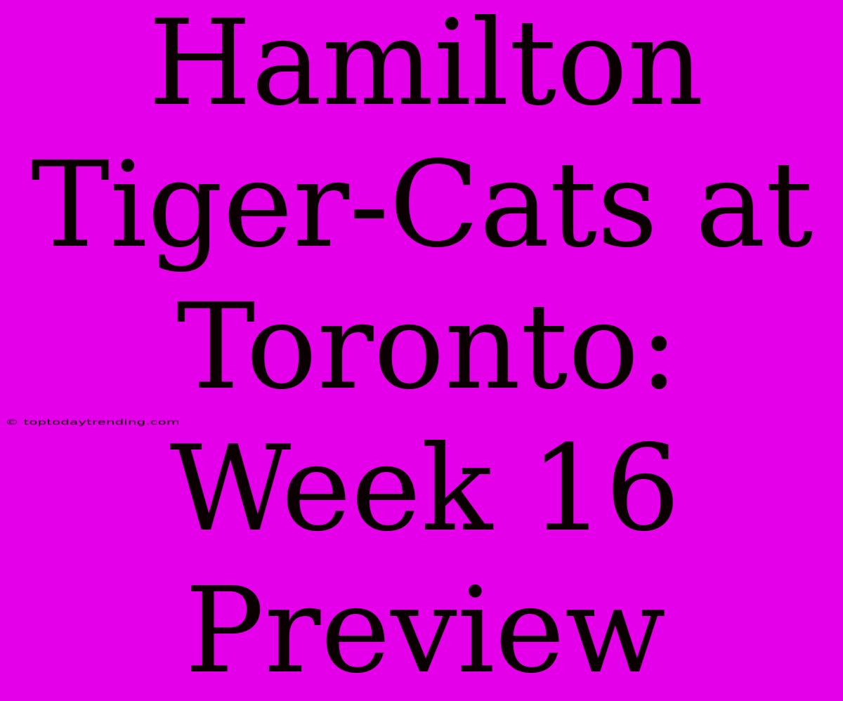 Hamilton Tiger-Cats At Toronto: Week 16 Preview